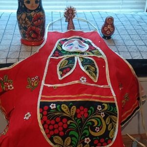 Red and Gold Kitchen Linens with Cultural Charm